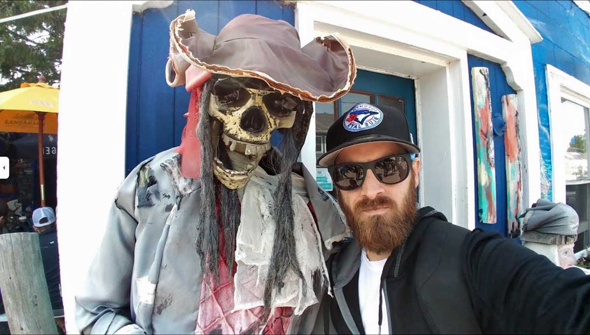outside skeleton with friend w