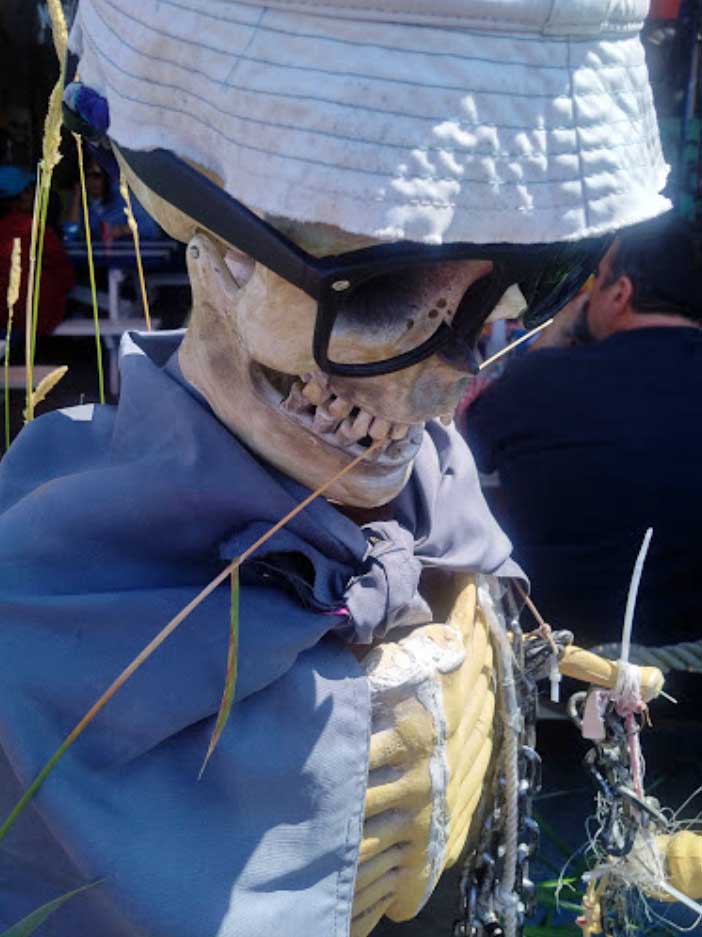 skeleton in blue with hat and glasses w